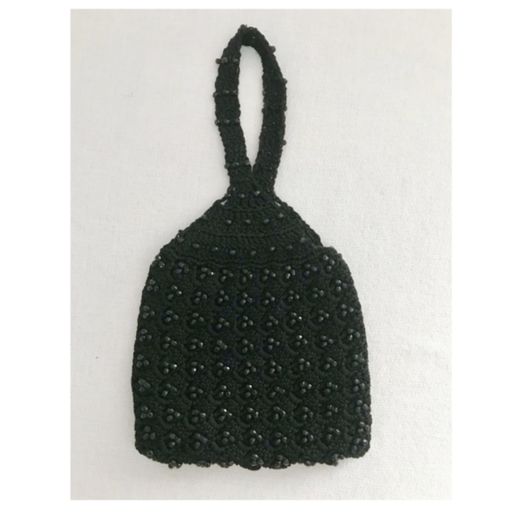 Black Beaded Sack Wristlet